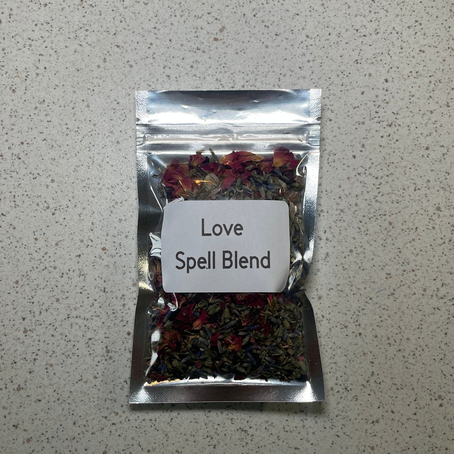 Love spell herbs in a clear bag