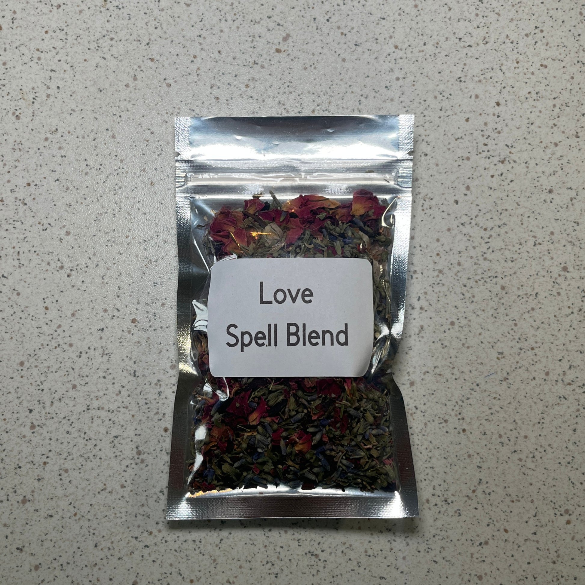 Love spell herbs in a clear bag