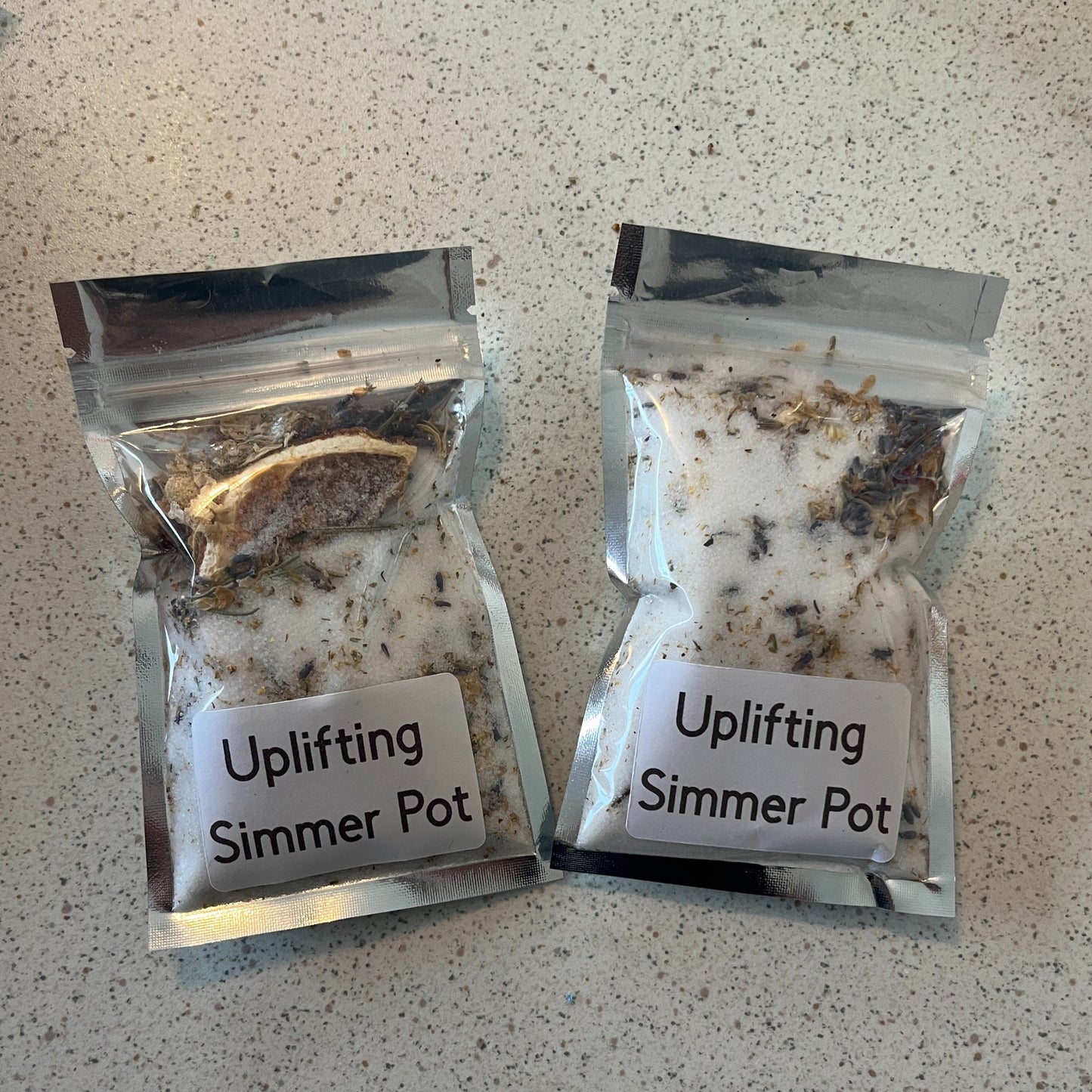 two simmer pot packs with salt and herbs